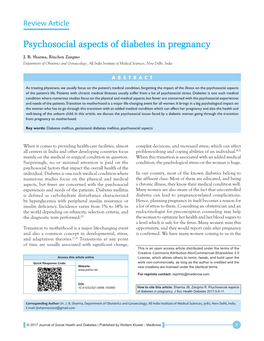 Psychosocial Aspects of Diabetes in Pregnancy