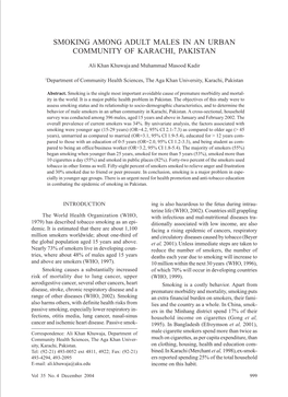 Smoking Among Adult Males in an Urban Community of Karachi, Pakistan