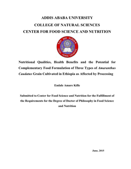 Addis Ababa University College of Natural Sciences Center for Food Science and Nutrition