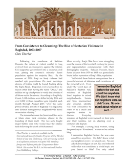 From Coexistence to Cleansing: the Rise of Sectarian Violence in Baghdad, 2003-2007 Ches Thurber