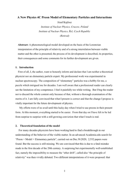 A New Physics 4C Preon Model of Elementary Particles and Interactions