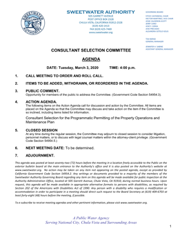 Consultant Selection Committee Agenda