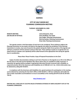 Agenda City of Half Moon Bay Planning Commission Meeting