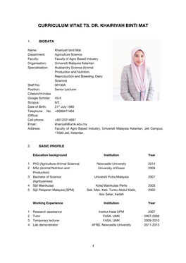 Curriculum Vitae Ts. Dr. Khairiyah Binti Mat