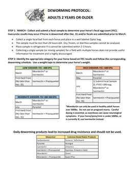 Deworming Protocol: Adults 2 Years Or Older