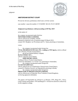 AMSTERDAM DISTRICT COURT Private Law Division, Preliminary