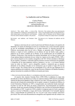 La Tradición Oral En Palencia» Blo, Vol