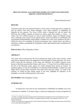 Mito No Cinema: O Glamour Do Estrelato Versus Os Conflitos Frente À Finitude Humana1