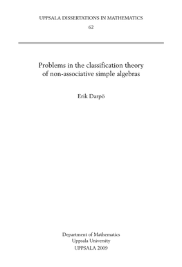 Problems in the Classification Theory of Non-Associative Simple Algebras