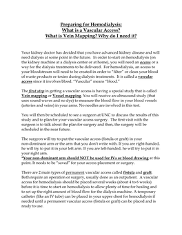 Preparing for Hemodialysis: What Is a Vascular Access? What Is Vein Mapping? Why Do I Need It?