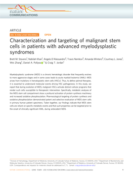 Characterization and Targeting of Malignant Stem Cells in Patients with Advanced Myelodysplastic Syndromes