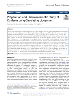 Preparation and Pharmacokinetic Study of Daidzein Long-Circulating Liposomes Qiao Wang, Wenjin Liu, Junjun Wang, Hong Liu* and Yong Chen*