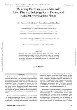 Mammary Duct Ectasia in a Man with Liver Disease, End Stage Renal Failure, Dickerson Et Al