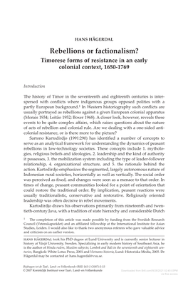 Rebellions Or Factionalism? Timorese Forms of Resistance in an Early Colonial Context, 1650-1769