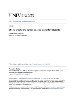 Effects of Color and Light on Selected Elementary Students