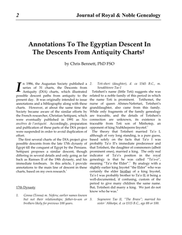 Annotations to the Egyptian Descent in the Descents from Antiquity Charts†