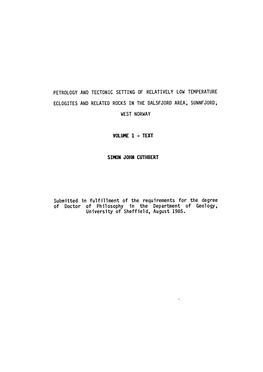 Petrology and Tectonic Setting of Relatively Low Temperature