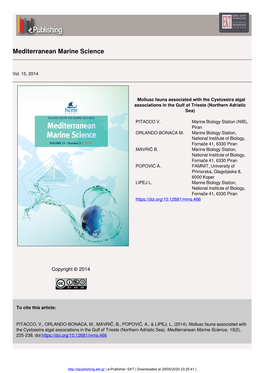 Mollusc Fauna Associated with the Cystoseira Algal Associations in the Gulf of Trieste (Northern Adriatic Sea)