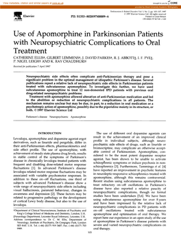 Use of Apomorphine in Parkinsonian with Neuropsychiatric