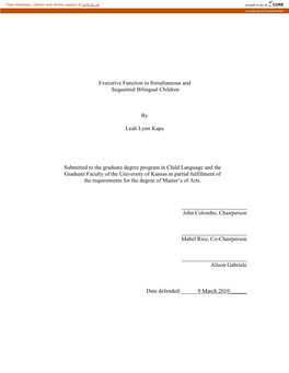 Executive Function in Simultaneous and Sequential Bilingual Children