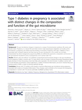 Type 1 Diabetes in Pregnancy Is Associated with Distinct Changes in the Composition and Function of the Gut Microbiome Alexandra J