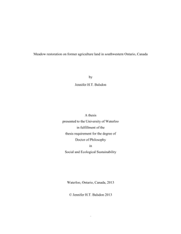 I Meadow Restoration on Former Agriculture Land in Southwestern