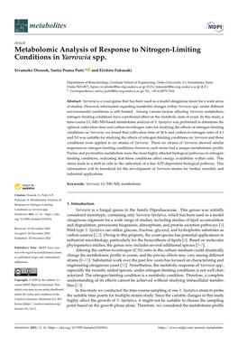 Metabolomic Analysis of Response to Nitrogen-Limiting Conditions in Yarrowia Spp