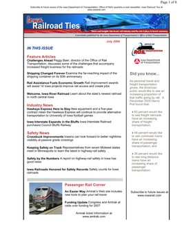 Page 1 of 8 Subscribe to Future Issues of the Iowa Department of Transportation, Office of Rail's Quarterly E-Mail Newsletter, Iowa Railroad Ties At