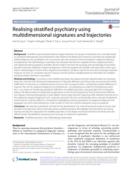 Realising Stratified Psychiatry Using Multidimensional Signatures and Trajectories Dan W