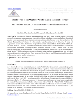 Short Forms of the Wechsler Adult Scales: a Systematic Review