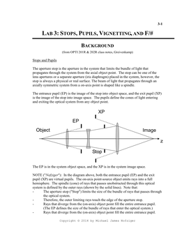 LAB 3: STOPS, PUPILS, VIGNETTING,AND F/# Stop XP EP