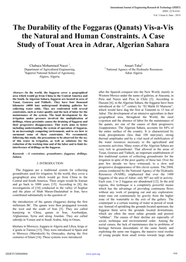 The Durability of the Foggaras (Qanats) Vis-A-Vis the Natural and Human Constraints