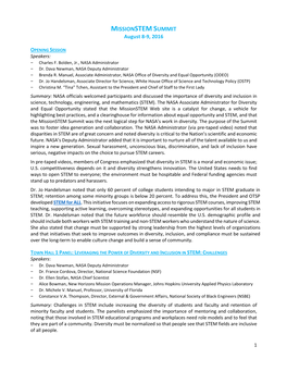 NASA Missionstem Summit Summary