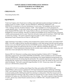 Child Seats: Equipment: Safety Defect/Noncompliance