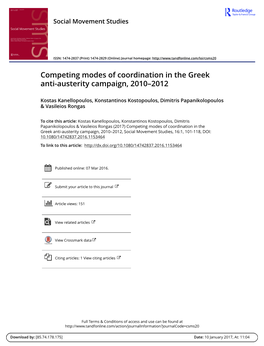 Competing Modes of Coordination in the Greek Anti-Austerity Campaign, 2010–2012