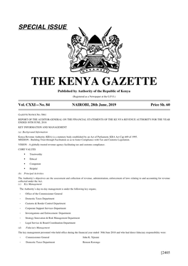 THE KENYA GAZETTE Published by Authority of the Republic of Kenya (Registered As a Newspaper at the G.P.O.)