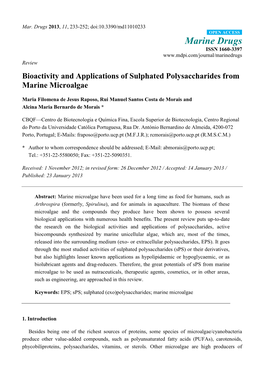 Bioactivity and Applications of Sulphated Polysaccharides from Marine Microalgae