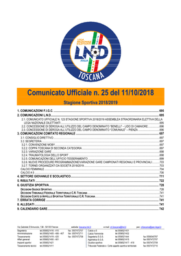 Comunicato Ufficiale Comunicato Ufficiale N. 25 Del 11