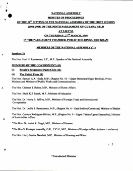 National Assembly Minutes of Proceedings of the 51St Sitting of the National Assembly of the First Session (2006-2008) of the N