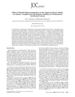 Effect of Double-Hyperconjugation on the Apparent Donor Ability of Σ-Bonds: Insights from the Relative Stability of Δ-Substituted Cyclohexyl Cations