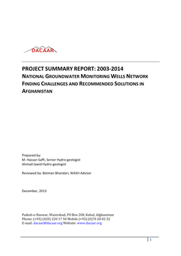 Projectsummaryreport:2003-2014 National Groundwater