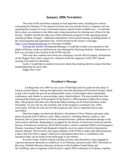 January 2006 Newsletter