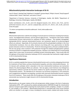 Mitochondrial Protein Interaction Landscape of SS-31