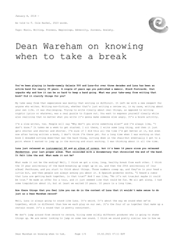 Dean Wareham on Knowing When to Take a Break