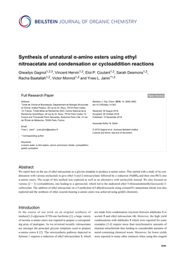 Synthesis of Unnatural Α-Amino Esters Using Ethyl Nitroacetate and Condensation Or Cycloaddition Reactions