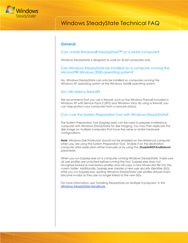 Windows Steadystate Technical FAQ