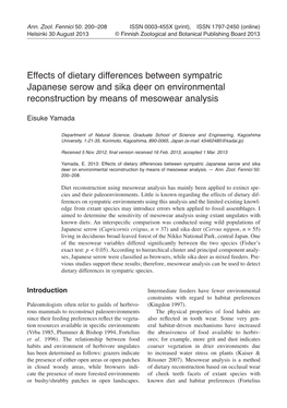 Effects of Dietary Differences Between Sympatric Japanese Serow and Sika Deer on Environmental Reconstruction by Means of Mesowear Analysis