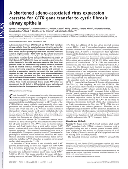 A Shortened Adeno-Associated Virus Expression Cassette for CFTR Gene Transfer to Cystic Fibrosis Airway Epithelia