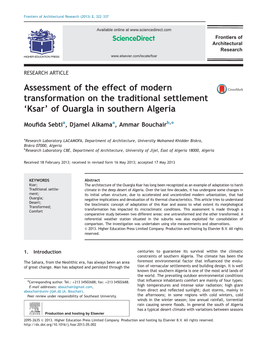 Assessment of the Effect of Modern Transformation on the Traditional Settlement ‘Ksar’ of Ouargla in Southern Algeria