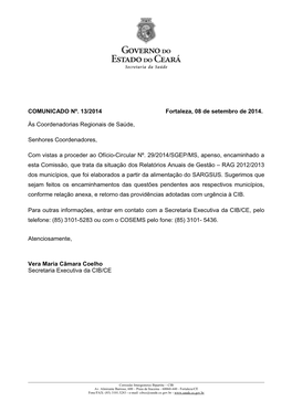 Comunicado Nº 13 De 2014